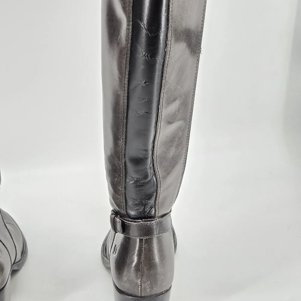 Born Borda Distressed Grey Leather Wide Calf Knee High Riding Boots Womens 8.5 M